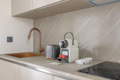 Cuisine ou kitchenette dans l'établissement T2 rénové et confortable à Écully pour 2 personnes