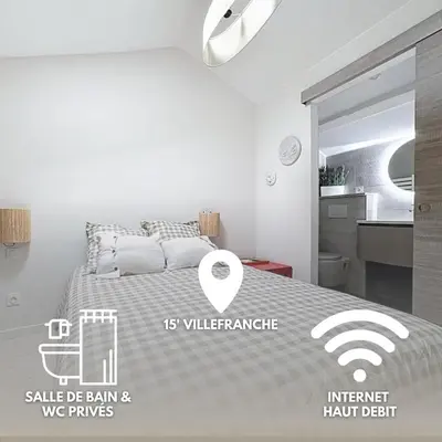 Un ou plusieurs lits dans un hébergement de l'établissement Saint-Amour - Anse Centre - Chambre et Salle de bain WC privée - Cuisine partagée