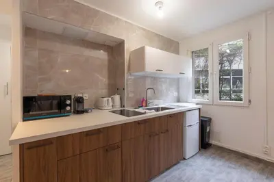 Cuisine ou kitchenette dans l'établissement Cabana & Le Carrefour Lyonnais - Metro 5 min