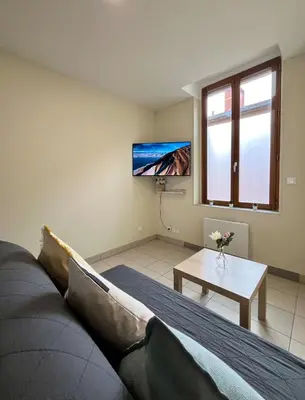 Télévision ou salle de divertissement dans l'établissement Duplex rénové à 15 min de Lyon