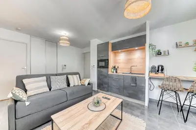 Cuisine ou kitchenette dans l'établissement Joli Studio haut standing à 100m du tram T3