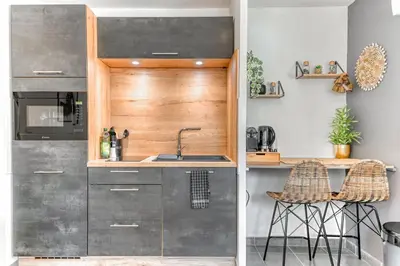 Cuisine ou kitchenette dans l'établissement Joli Studio haut standing à 100m du tram T3