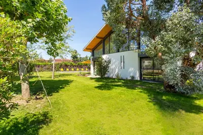 Jardin de l'établissement Villa prestige piscine climatisation standing Lyon Ouest