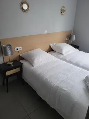 Un ou plusieurs lits dans un hébergement de l'établissement Bel appartement en RDC avec parking