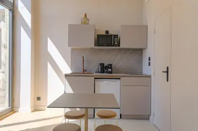 Cuisine ou kitchenette dans l'établissement Splendide studio, terrasse ensoleillée, Ecully