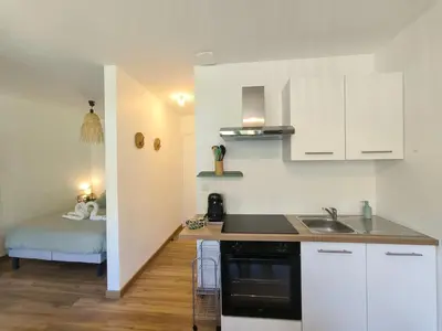 Cuisine ou kitchenette dans l'établissement T1 accès direct via rhôna - clim -local vélo - Cnpe