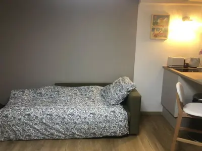 Un ou plusieurs lits dans un hébergement de l'établissement Studio Le Bon Coin