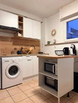 Cuisine ou kitchenette dans l'établissement Le cosy Cusset