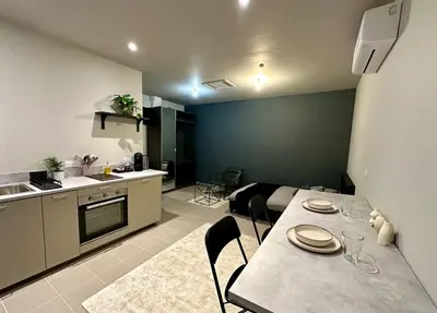 Cuisine ou kitchenette dans l'établissement Grand studio