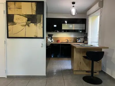 Cuisine ou kitchenette dans l'établissement T2 cosy et rénové avec terrasse - proche de Lyon