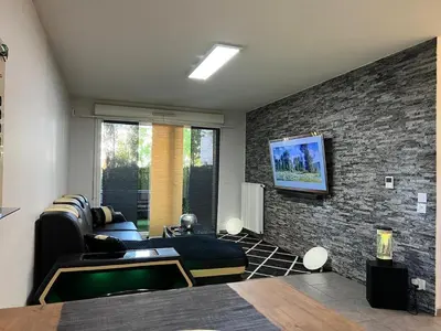 Télévision ou salle de divertissement dans l'établissement T2 cosy et rénové avec terrasse - proche de Lyon