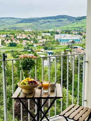 Balcon ou terrasse dans l'établissement T3 lumineux, parking privé, calme, jolie vue