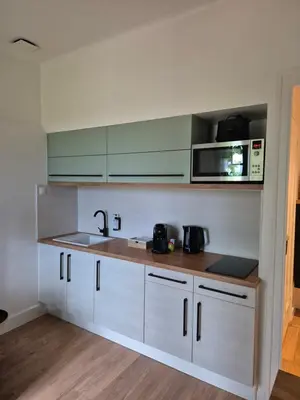Cuisine ou kitchenette dans l'établissement L'Olivier Studio Cosy & Calme Idéal Duo ou Pro