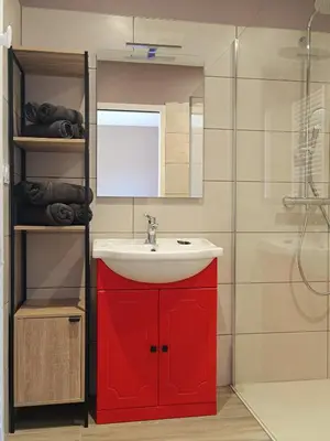 Salle de bains dans l'établissement Gîte du Bobet
