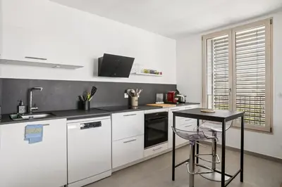 Cuisine ou kitchenette dans l'établissement Magnifique appartement 70m2 Confluence - Vue panoramique avec Parking Privé