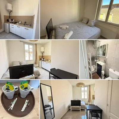 Un ou plusieurs lits dans un hébergement de l'établissement Studio Lune New & Cozy - Centre Vénissieux