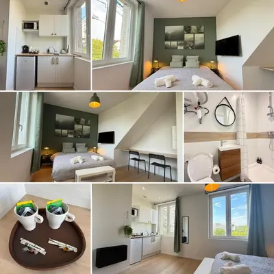 Un ou plusieurs lits dans un hébergement de l'établissement Studio L'émeraude NEW Cozy - Gare Parilly