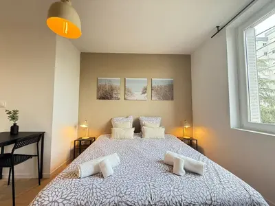 Un ou plusieurs lits dans un hébergement de l'établissement Studio Mars NEW & Cozy - Parilly Train Station