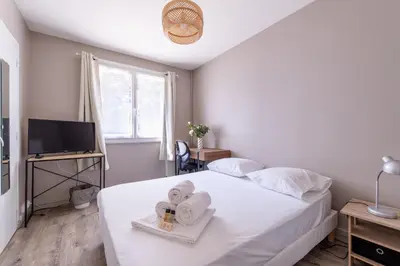 Un ou plusieurs lits dans un hébergement de l'établissement Le Jules, 3 chambres, parking à Vénissieux