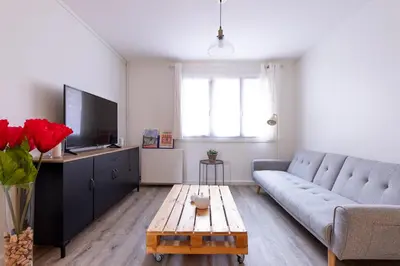 Télévision ou salle de divertissement dans l'établissement Le Jules, 3 chambres, parking à Vénissieux