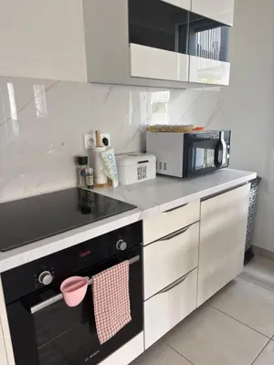 Cuisine ou kitchenette dans l'établissement Côté Parc - appart cosy, terrasse, parking & au pied du métro à Lyon