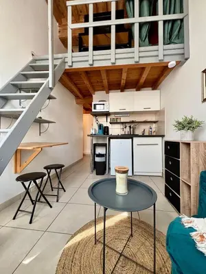 Cuisine ou kitchenette dans l'établissement Urban'Mezza Spot - Lyon Valmy - Wi-Fi & Metro