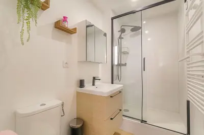 Salle de bains dans l'établissement Cosy et Atypique duplex 10min Hôtel de Ville