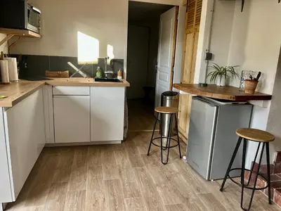 Cuisine ou kitchenette dans l'établissement Joli studio lumineux et aménagé avec accès piscine