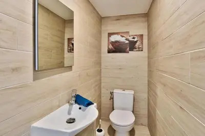 Salle de bains dans l'établissement Chez Patricia en Beaujolais