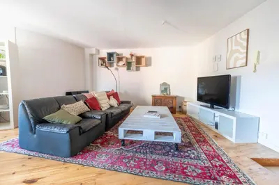 Télévision ou salle de divertissement dans l'établissement T2 chaleureux au coeur des vignes -vue place de Condrieu-long séjour possible