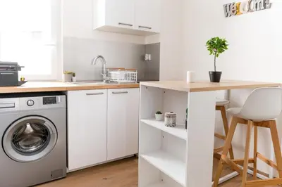 Cuisine ou kitchenette dans l'établissement Charming bright studio Bellecombe district Lyon 6th