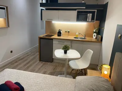Cuisine ou kitchenette dans l'établissement CHARMANT STUDIO à MONTCHAT