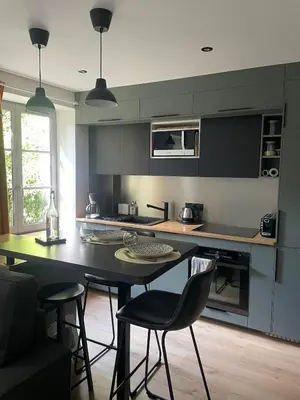 Cuisine ou kitchenette dans l'établissement Charming renovated apartment, 15 min from Lyon
