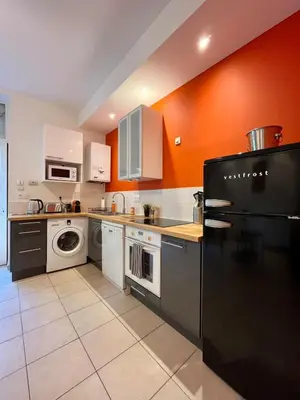 Cuisine ou kitchenette dans l'établissement T2 Confort & Design avec Jardin - Gare d'Oullins