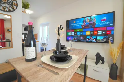 Télévision ou salle de divertissement dans l'établissement Studio neuf parking gratuit 15 minutes de Lyon