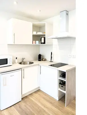 Cuisine ou kitchenette dans l'établissement Escapade Lyonnaise - Studio proche Gare & Doua