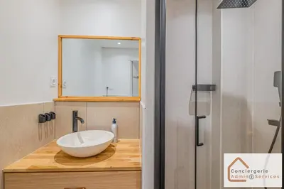 Salle de bains dans l'établissement Appartement 2 chambres avec balcon aux portes de Lyon