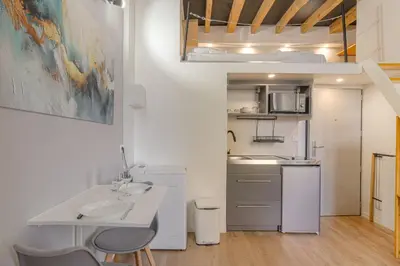 Cuisine ou kitchenette dans l'établissement Atypique et Cosy duplex 5min métro Gare Oullins