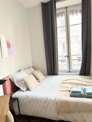 Un ou plusieurs lits dans un hébergement de l'établissement Art de Recevoir - Charmant cocon au cœur de Lyon avec vue sur Fourvière