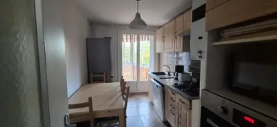 Cuisine ou kitchenette dans l'établissement 3 chambres dans grand T4 Proche Lac, ENTPE, Planétarium & Autoroute