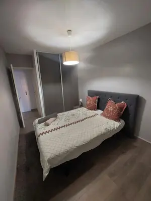 Un ou plusieurs lits dans un hébergement de l'établissement 3 chambres dans grand T4 Proche Lac, ENTPE, Planétarium & Autoroute