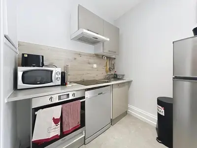 Cuisine ou kitchenette dans l'établissement Appartement confortable Oullins centre