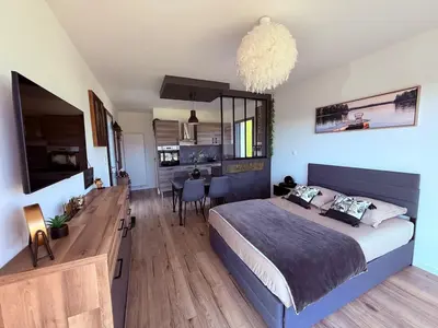 Cuisine ou kitchenette dans l'établissement Studio cosy au Crêt du Chardon