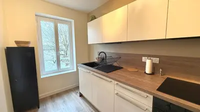 Cuisine ou kitchenette dans l'établissement Le Gingko