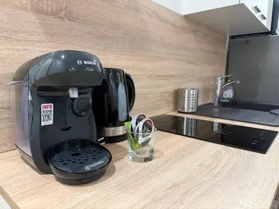 Cuisine ou kitchenette dans l'établissement Studio cozy à Lagnieu