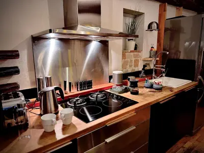 Cuisine ou kitchenette dans l'établissement Appartement calme à Valmy, accès vieux Lyon 5mn