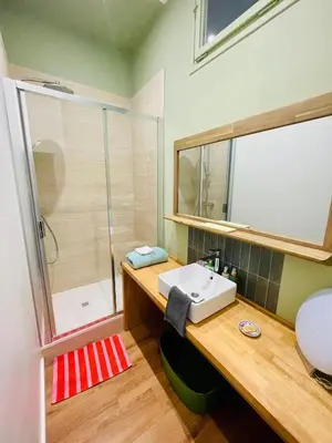 Salle de bains dans l'établissement Elegant, renovated and colorful Lyon apartment