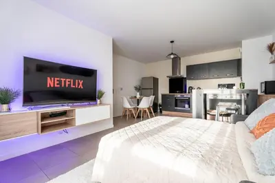 Télévision ou salle de divertissement dans l'établissement Le Magnifique - Grand balcon - Netflix - Grand Marché
