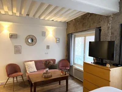 Télévision ou salle de divertissement dans l'établissement Le Mur de pierre, BNB Conciergerie