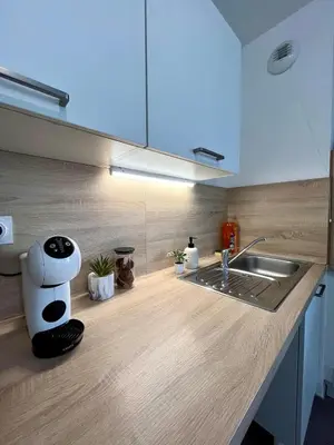 Cuisine ou kitchenette dans l'établissement Le Casual avec parking - 5 pers - Proche Gare Vénissieux - à 15 min de Lyon